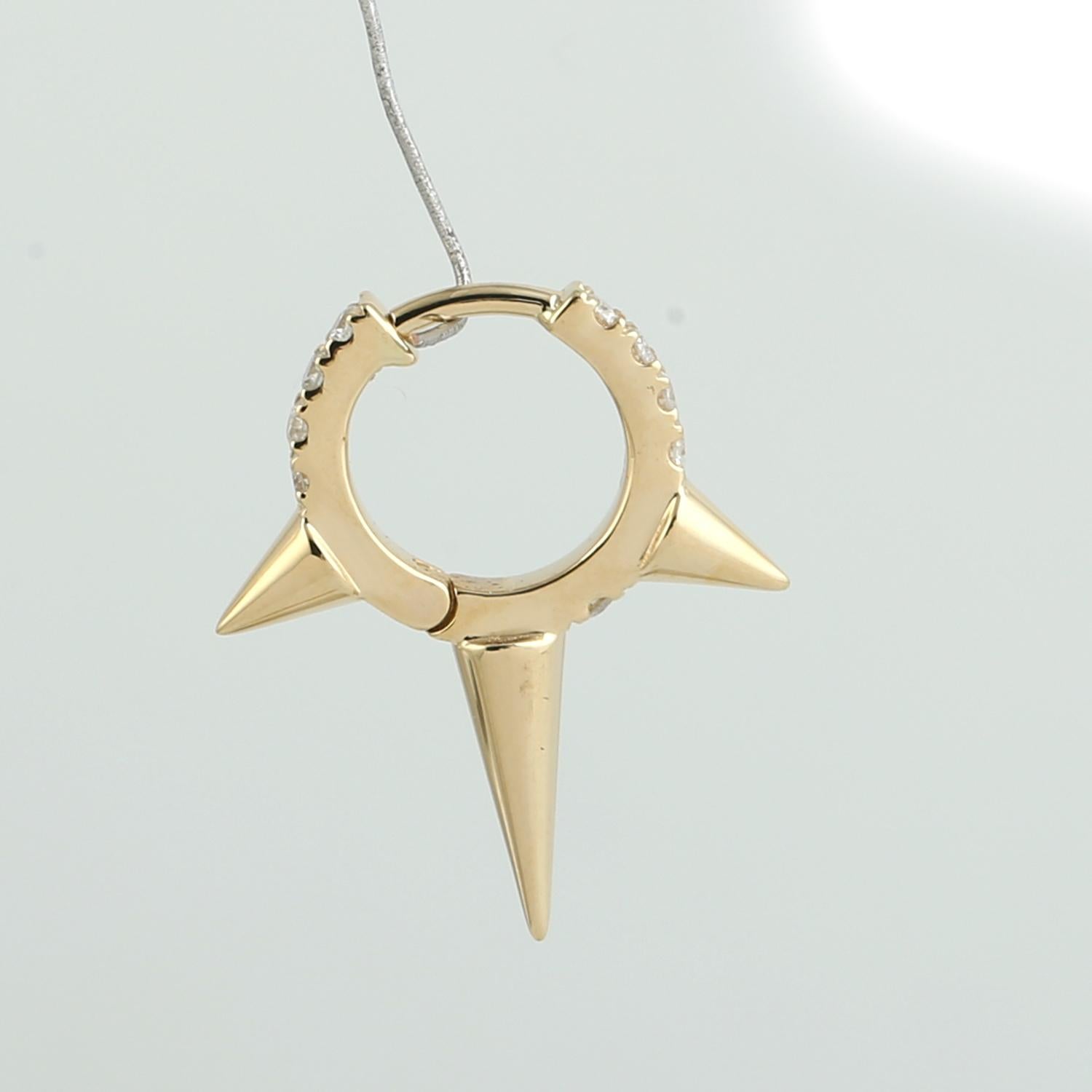 Pave Diamond Spike Hoops Earrings Made In 18k Yellow Gold Artesano en venta