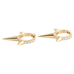Pave Diamond Spike Hoops Earrings Made In 18k Yellow Gold