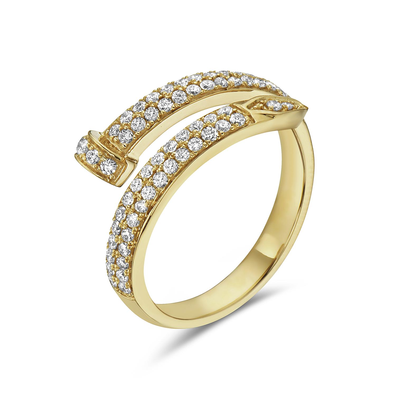 Artisan Pave Diamond Spiral Ring Made In 18k Yellow Gold For Sale
