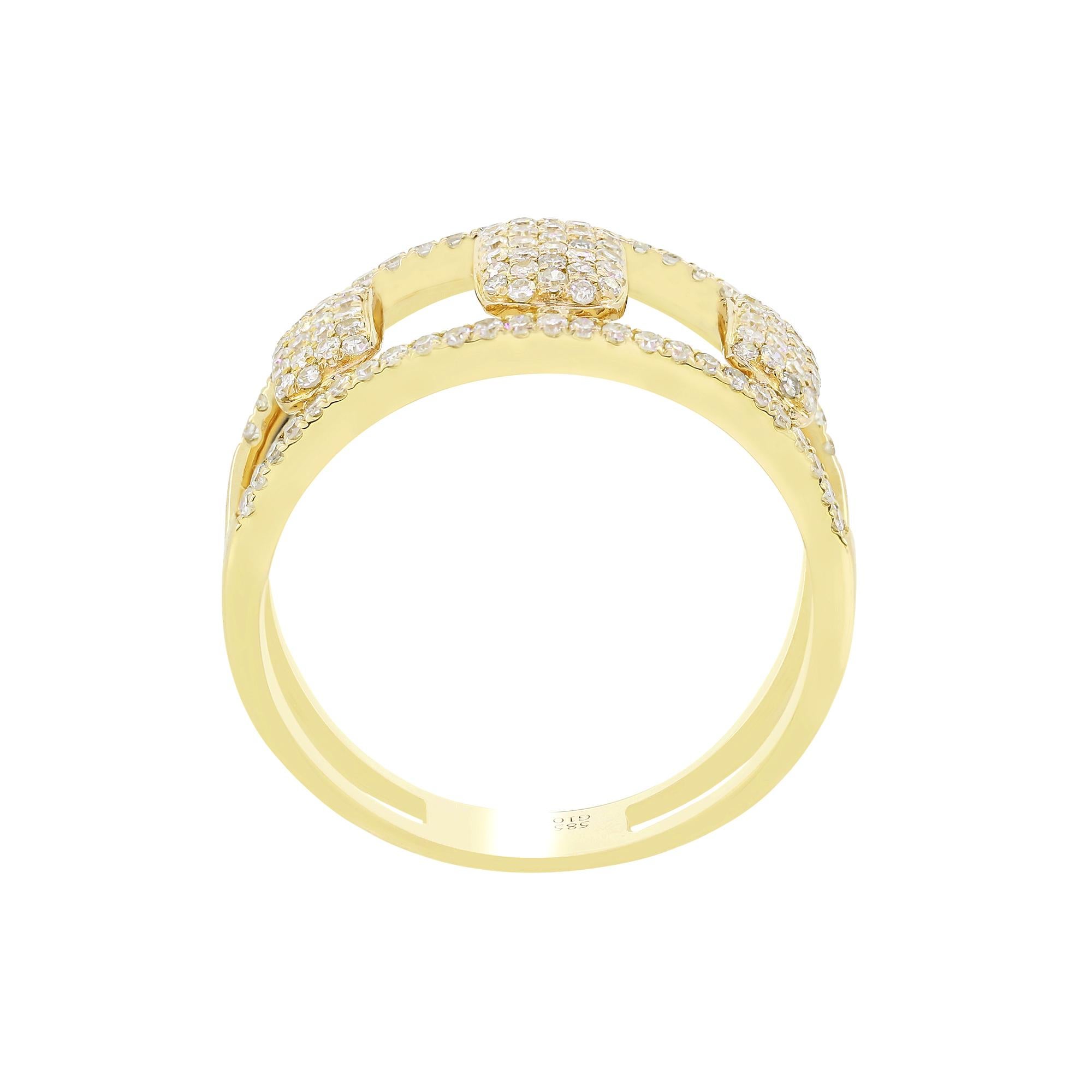 Luxle Round Pave Diamond Split Shank Ring in 14 Karat Yellow Gold In New Condition For Sale In New York, NY