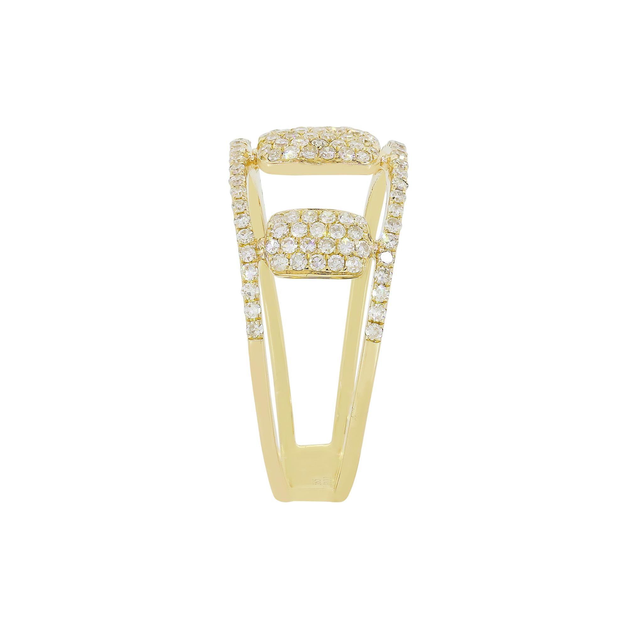 Women's Luxle Round Pave Diamond Split Shank Ring in 14 Karat Yellow Gold For Sale