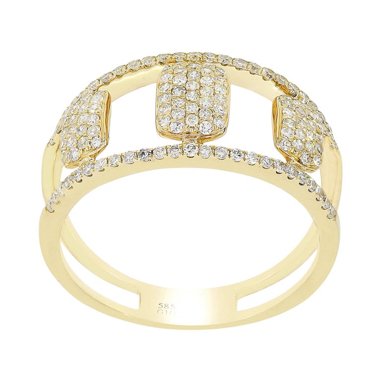 Pave Diamond Split Shank Ring in 14 Karat Yellow Gold For Sale at 1stDibs