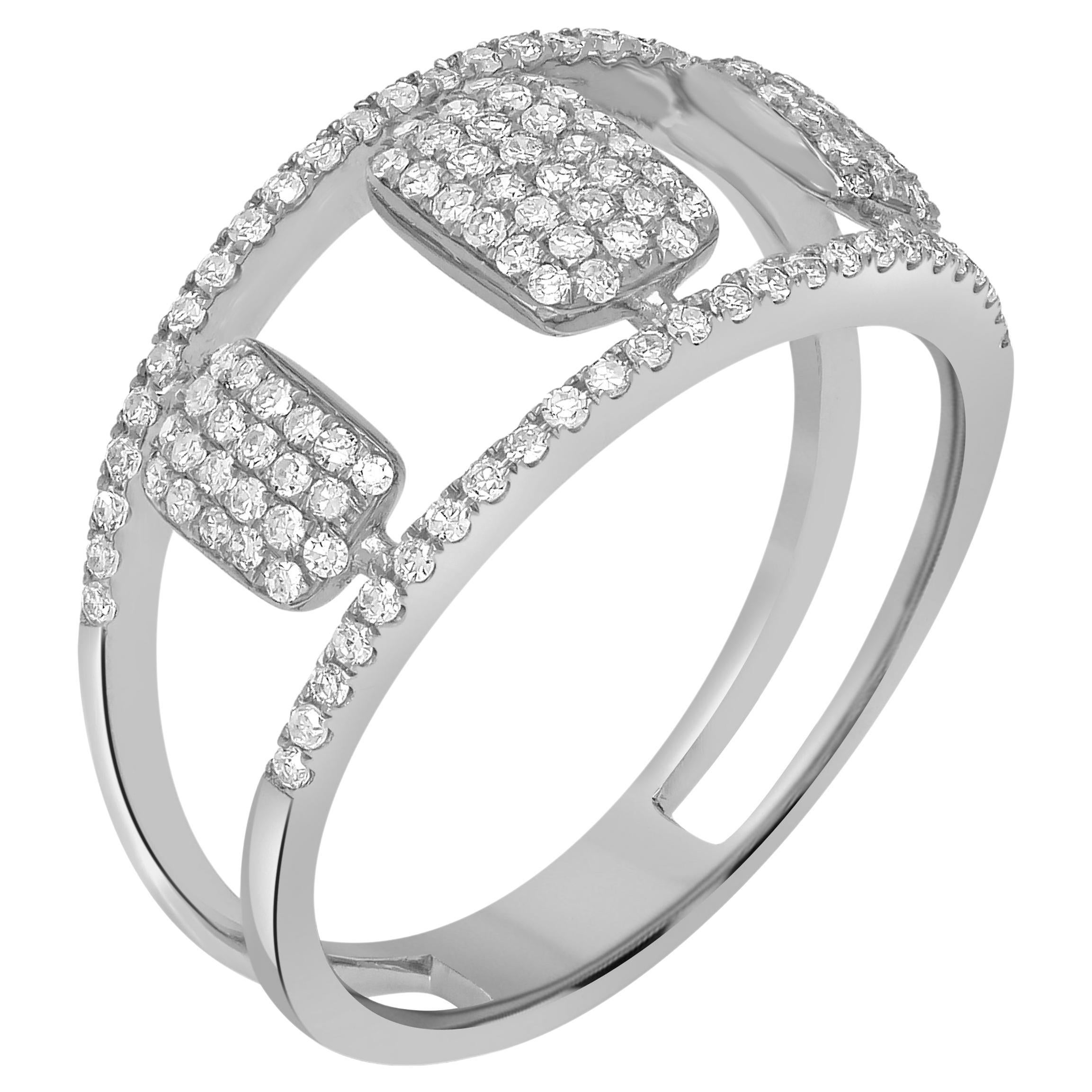 Luxle Round and Baguette Diamond Split Shank Band Ring in 14k White Gold For Sale at 1stDibs