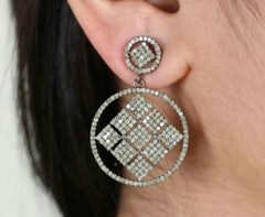 Pave Diamond Square Earring 925 Silver Diamond Handmade Earring Anniversary Gift