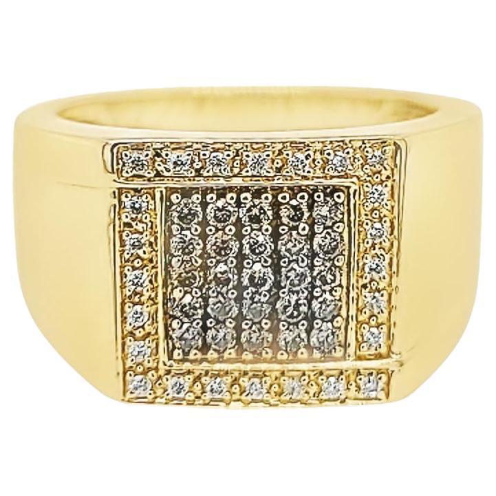 Pave Diamond Square Top Ring in Yellow Gold For Sale