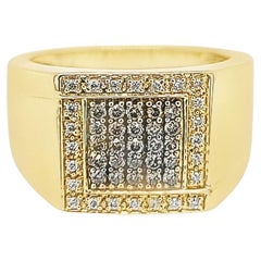 Pave Diamond Square Top Ring in Yellow Gold