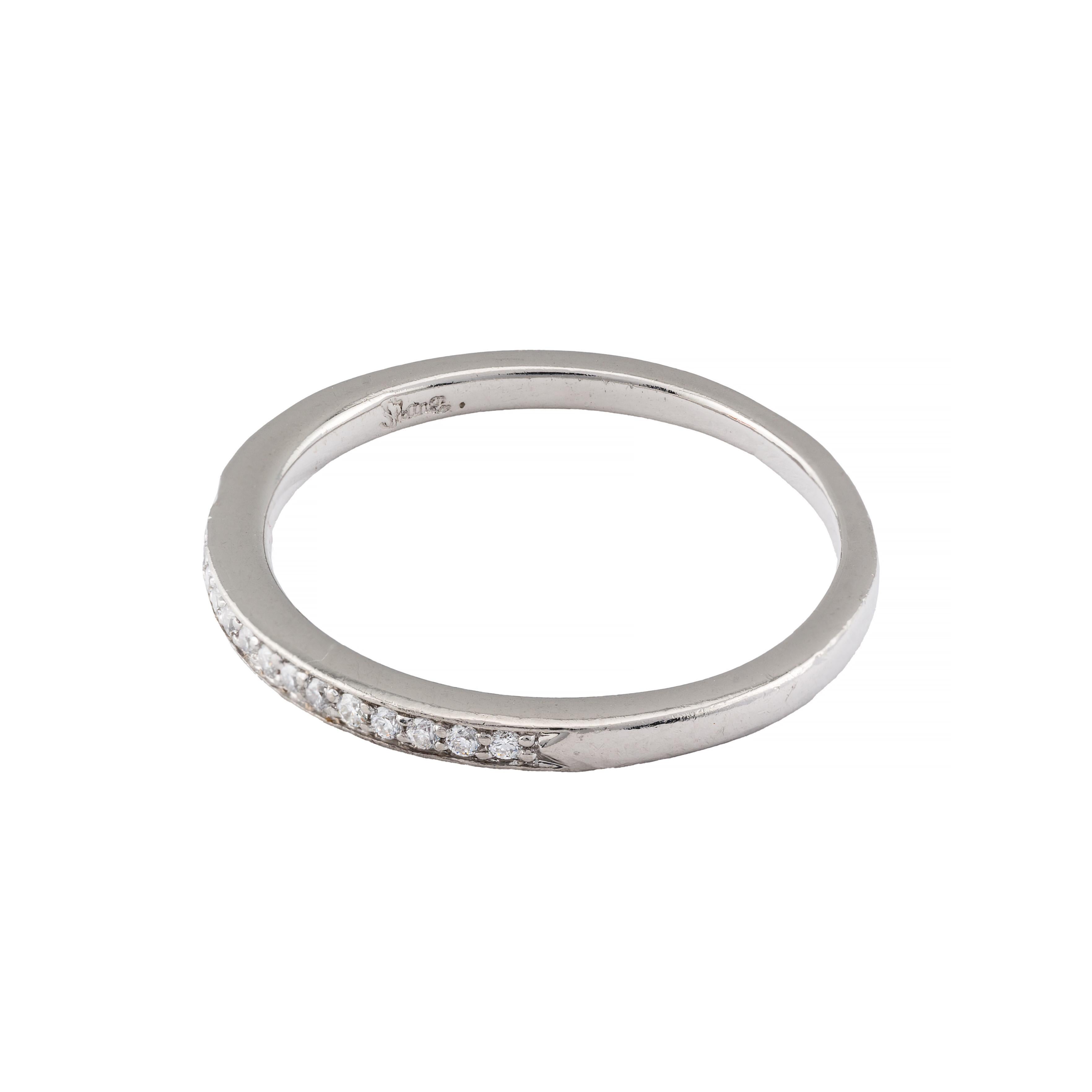 Pave Diamond Stacking Ring Wedding Band in Platinum In Excellent Condition In Boston, MA