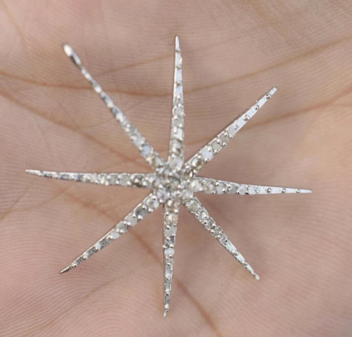Pave Diamond Star Charm Pendant 1Pc 925 Silver Diamond Star Pendant Single Bail. en vente 1