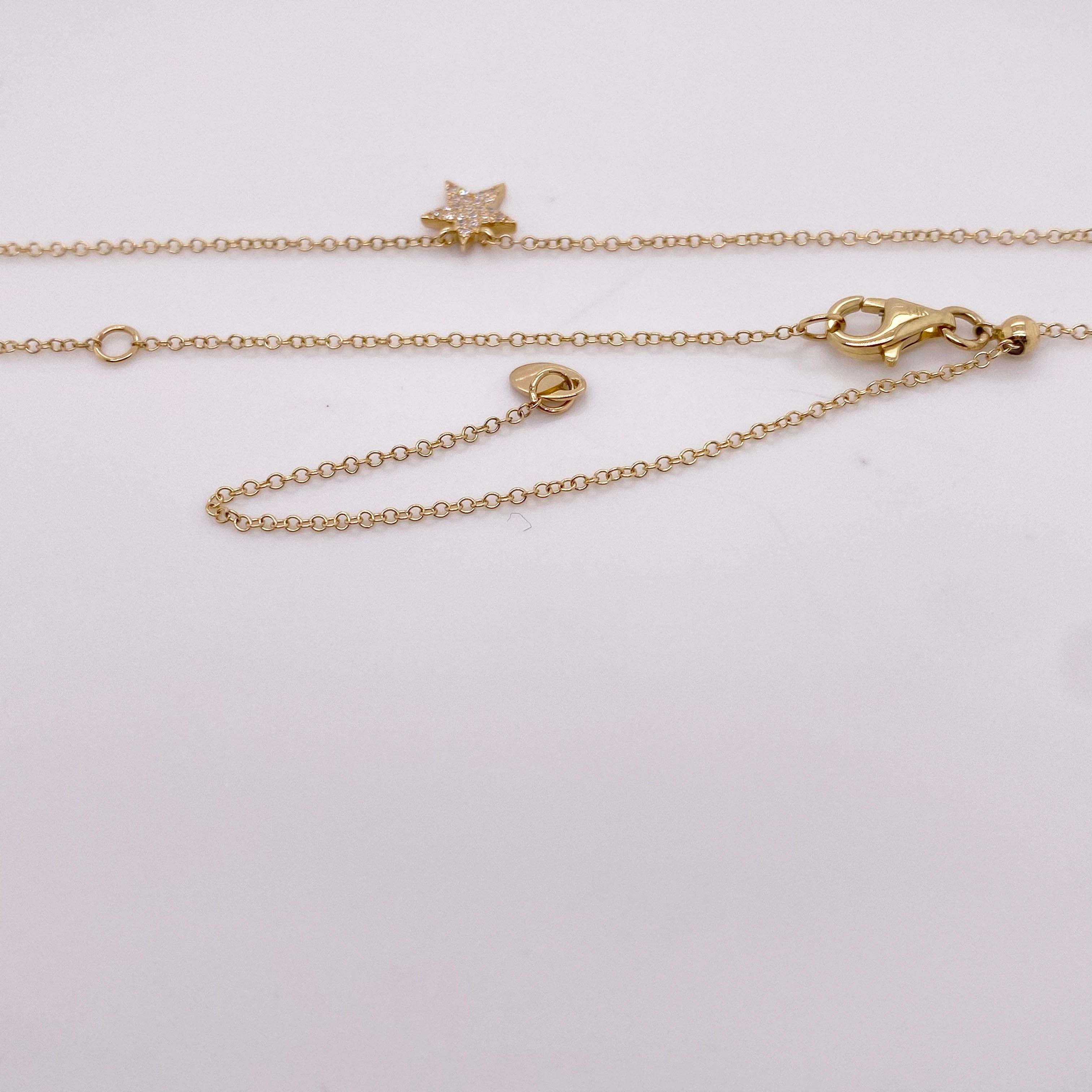 Collier étoile en or jaune 14 carats avec 23 diamants pavés sur chaîne câble Neuf - En vente à Austin, TX