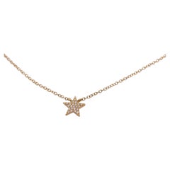 Pave Diamond Star Necklace 14k Yellow Gold w 23 Diamonds on Cable Chain