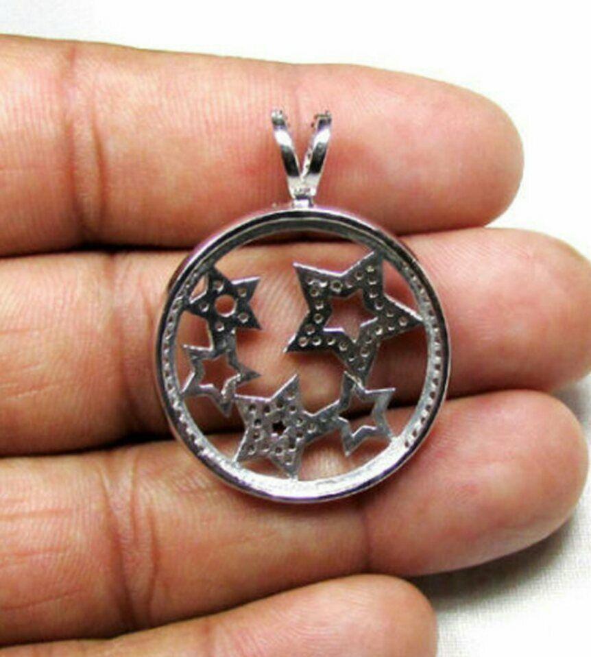 Pave Diamond Star Necklace 925 Silver Diamond Round Star Pendant Handmade Gift. For Sale 4