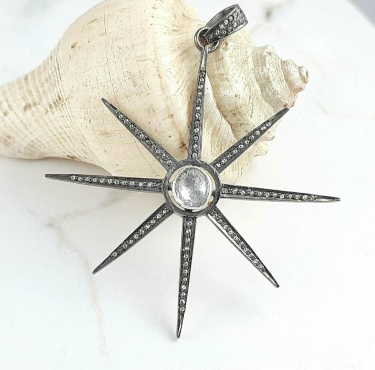 Pave Diamond Star Anhänger 925 Silber Diamond Snow Star Anhänger Geburtstag Geschenk. (Art déco) im Angebot