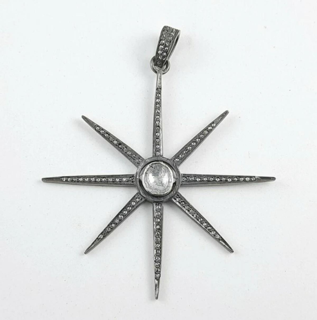 Pave Diamond Star Anhänger 925 Silber Diamond Snow Star Anhänger Geburtstag Geschenk. (Rundschliff) im Angebot