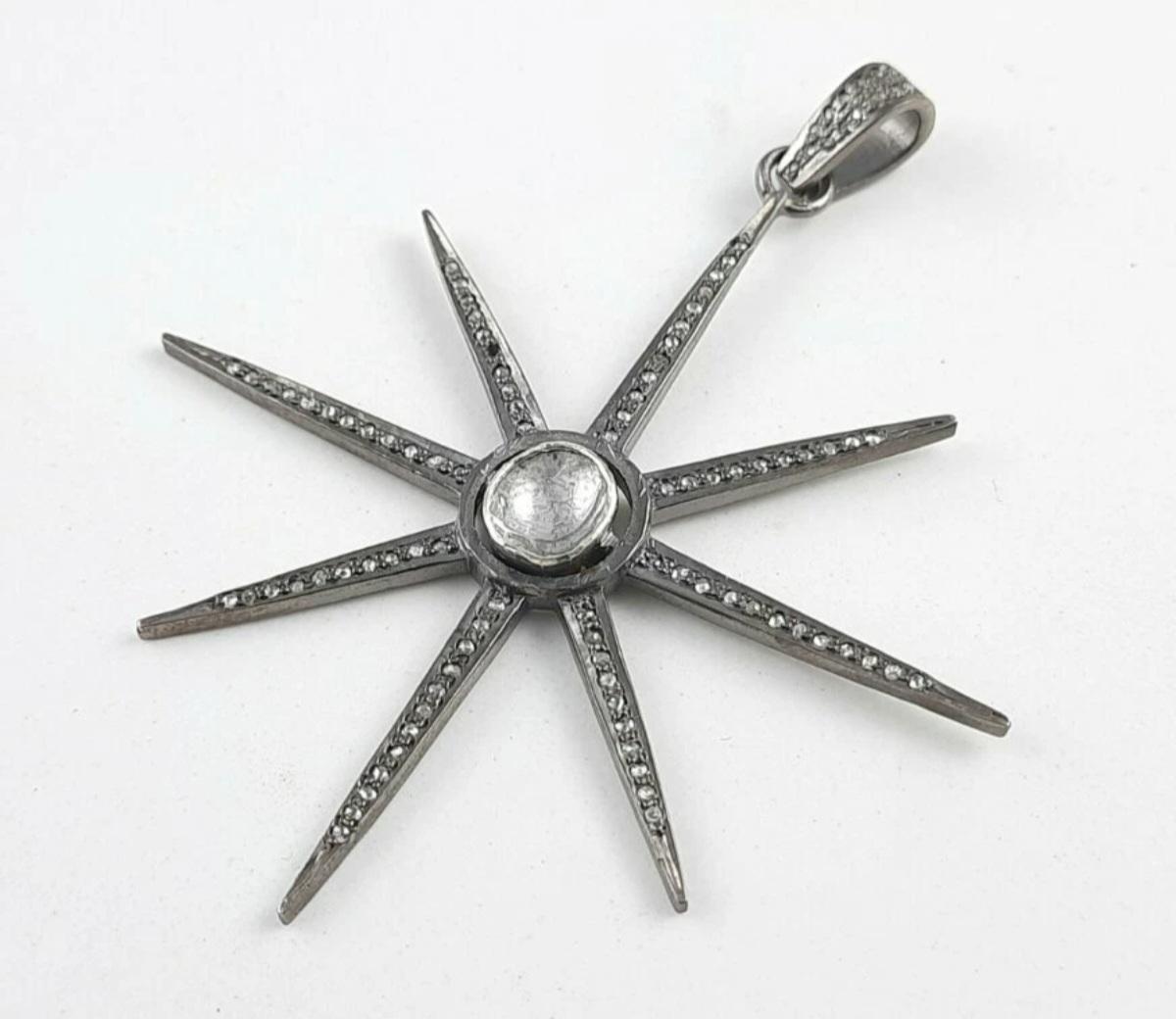 Pave Diamond Star Anhänger 925 Silber Diamond Snow Star Anhänger Geburtstag Geschenk. im Zustand „Neu“ im Angebot in Chicago, IL