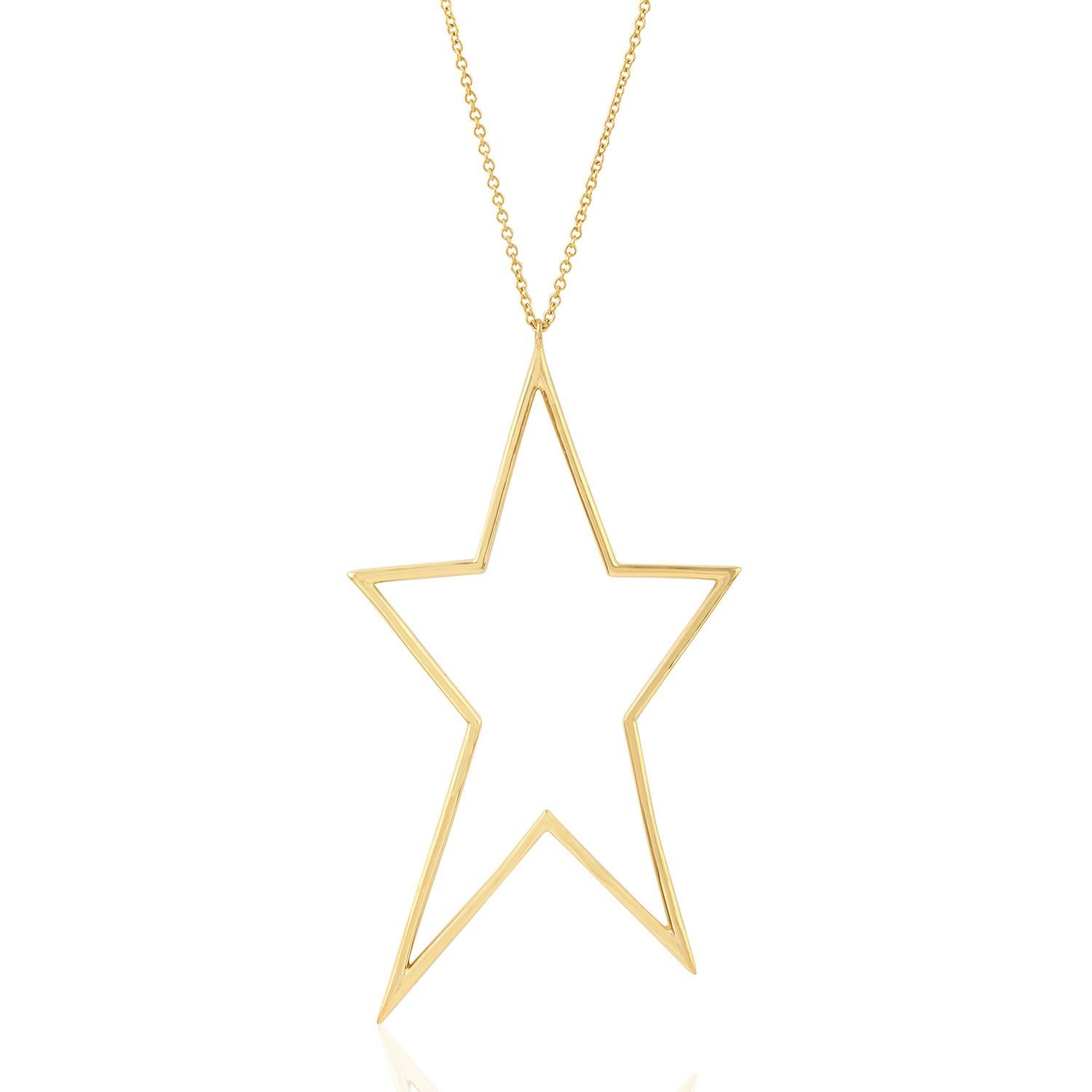 Artisan Chaîne collier pendentif étoile pavé de diamants en or jaune 14 carats en vente