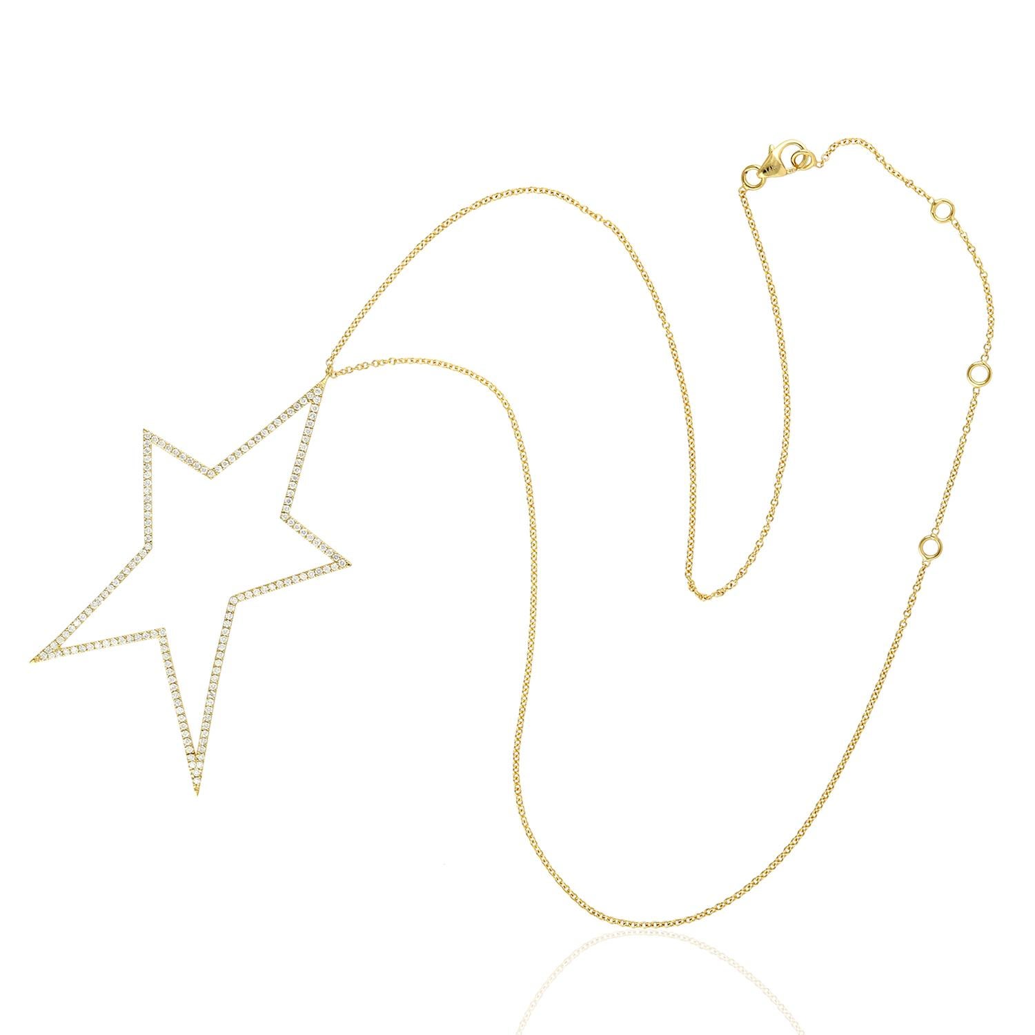 Taille mixte Chaîne collier pendentif étoile pavé de diamants en or jaune 14 carats en vente