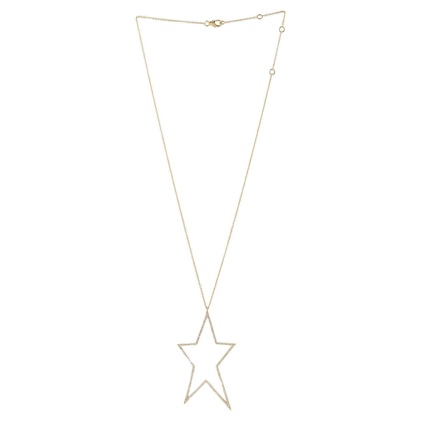 Pave Diamond Star Pendant Chain Necklace Made In 14k Yellow Gold