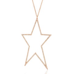 Pave Diamond Star Pendant Chain Necklace Made In 18k Rose Gold