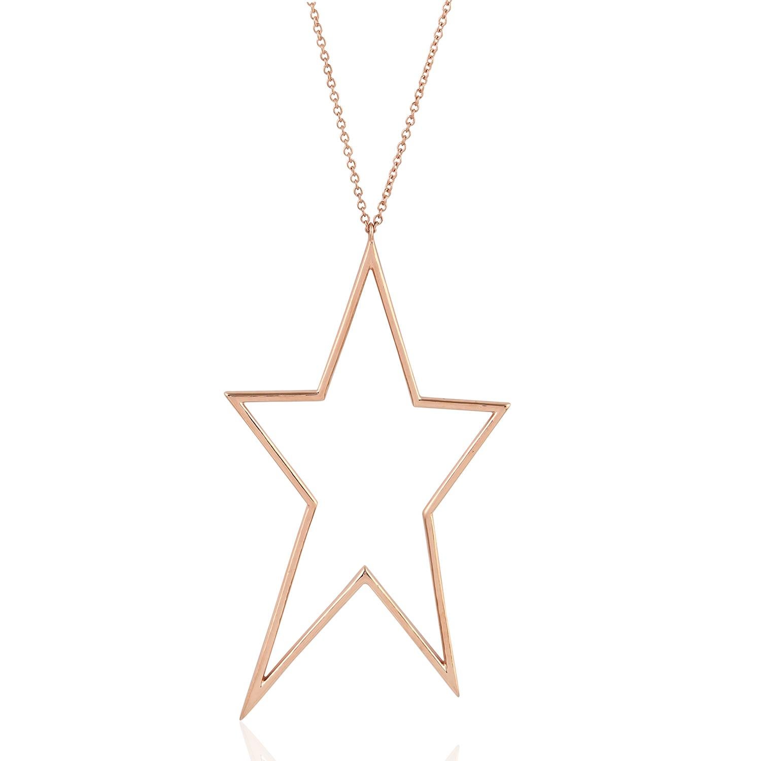 Artigiano Collana a catena con ciondolo a forma di stella con diamanti Pave in oro rosa 18k in vendita