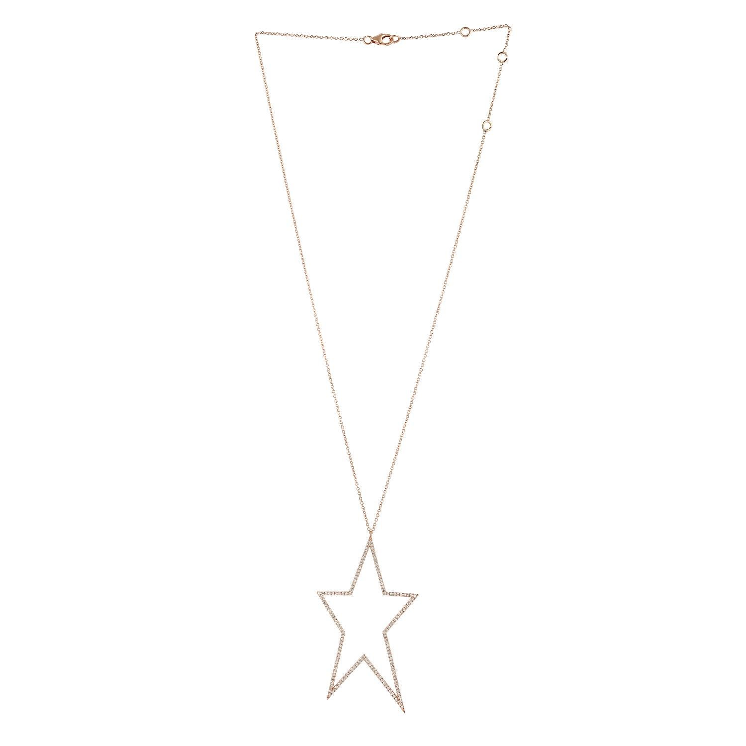 Collana a catena con ciondolo a forma di stella con diamanti Pave in oro rosa 18k in vendita 1