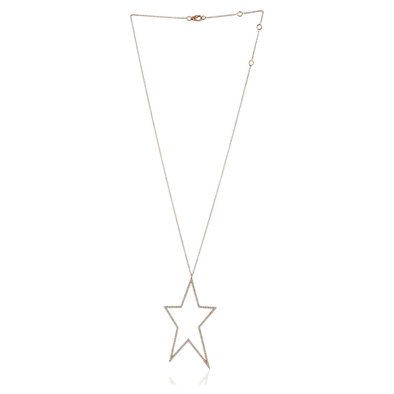 Pave Diamond Star Pendant Chain Necklace Made In 18k Rose Gold