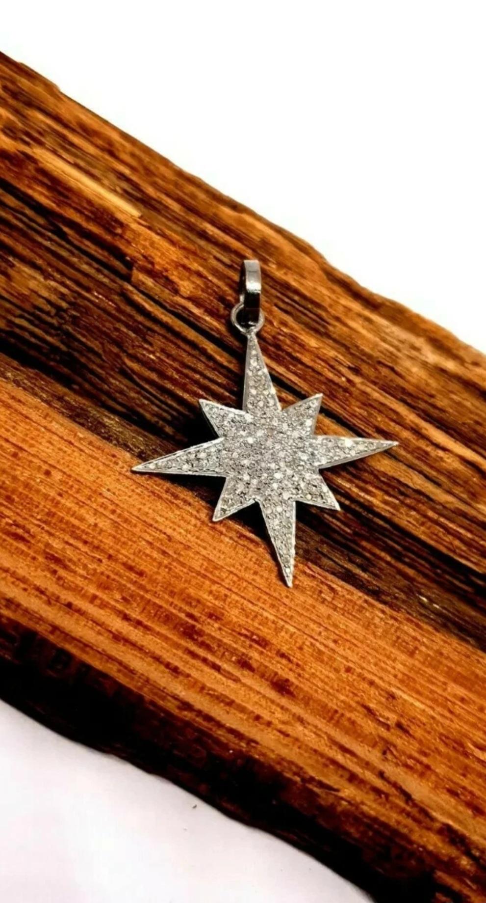 Art déco Pendentif Pave Diamond Starburst Pendentif étoile en argent 925 Pendentif étoile en diamant Bijoux faits main. en vente