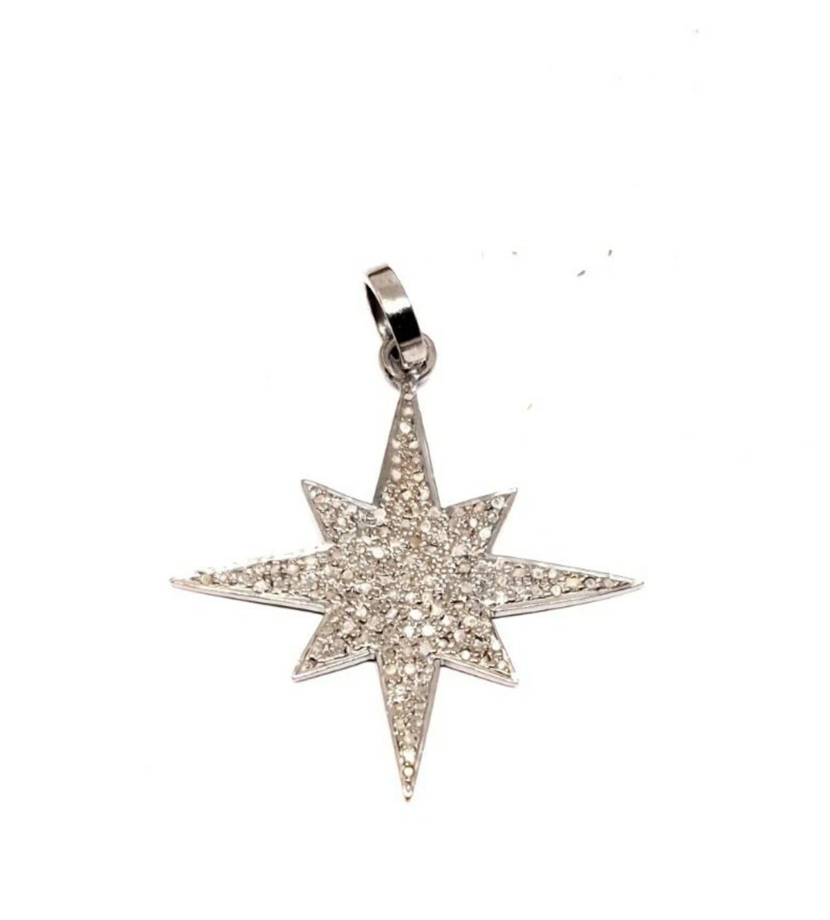 Pendentif Pave Diamond Starburst Pendentif étoile en argent 925 Pendentif étoile en diamant Bijoux faits main. en vente 2