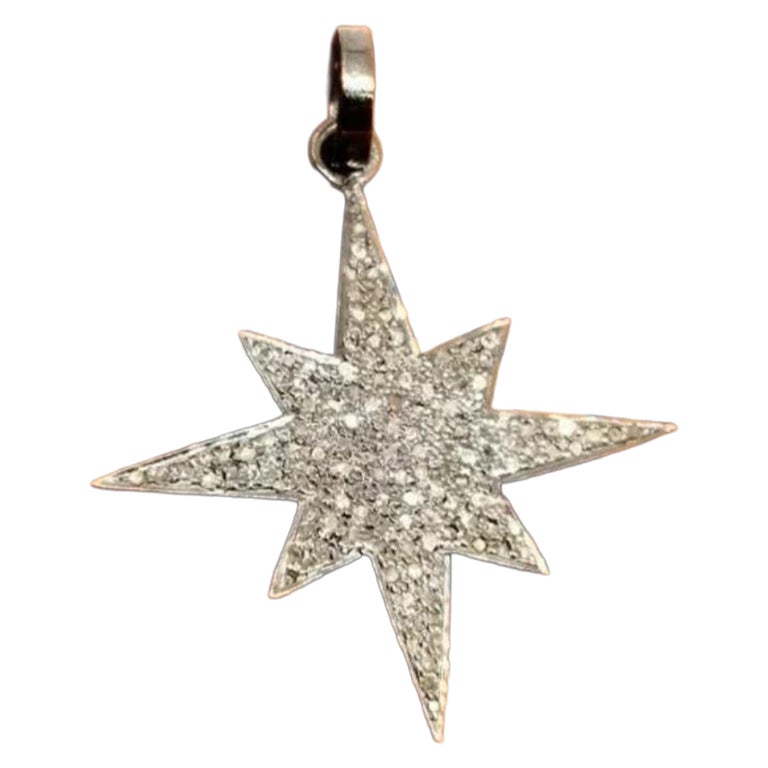Colgante de estrella de diamantes con pavé Colgante de estrella de diamantes de plata 925 Joyería hecha a mano.
