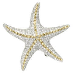 Pendentif broche étoile de mer en or jaune et blanc 14 carats avec diamants pavés