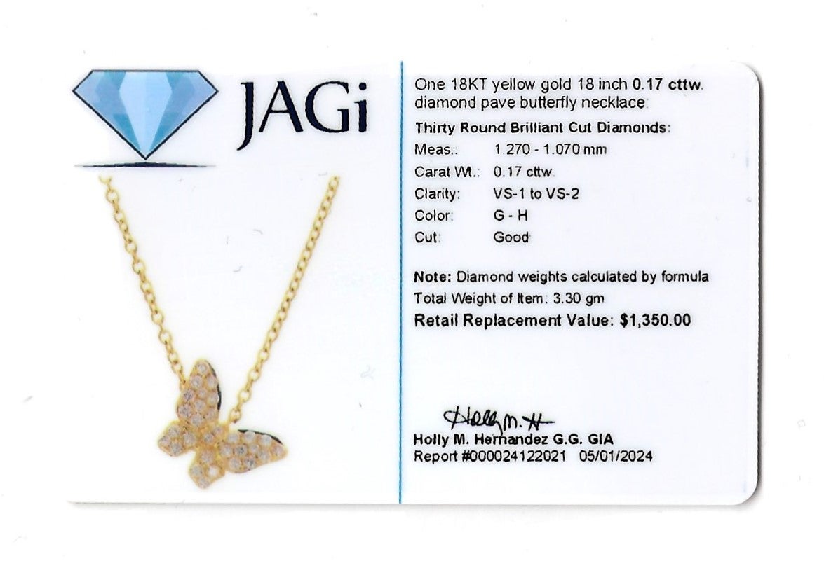 Pavé Diamond Stationary Butterfly Pendant Necklace Set in 18 Karat Yellow Gold For Sale 5
