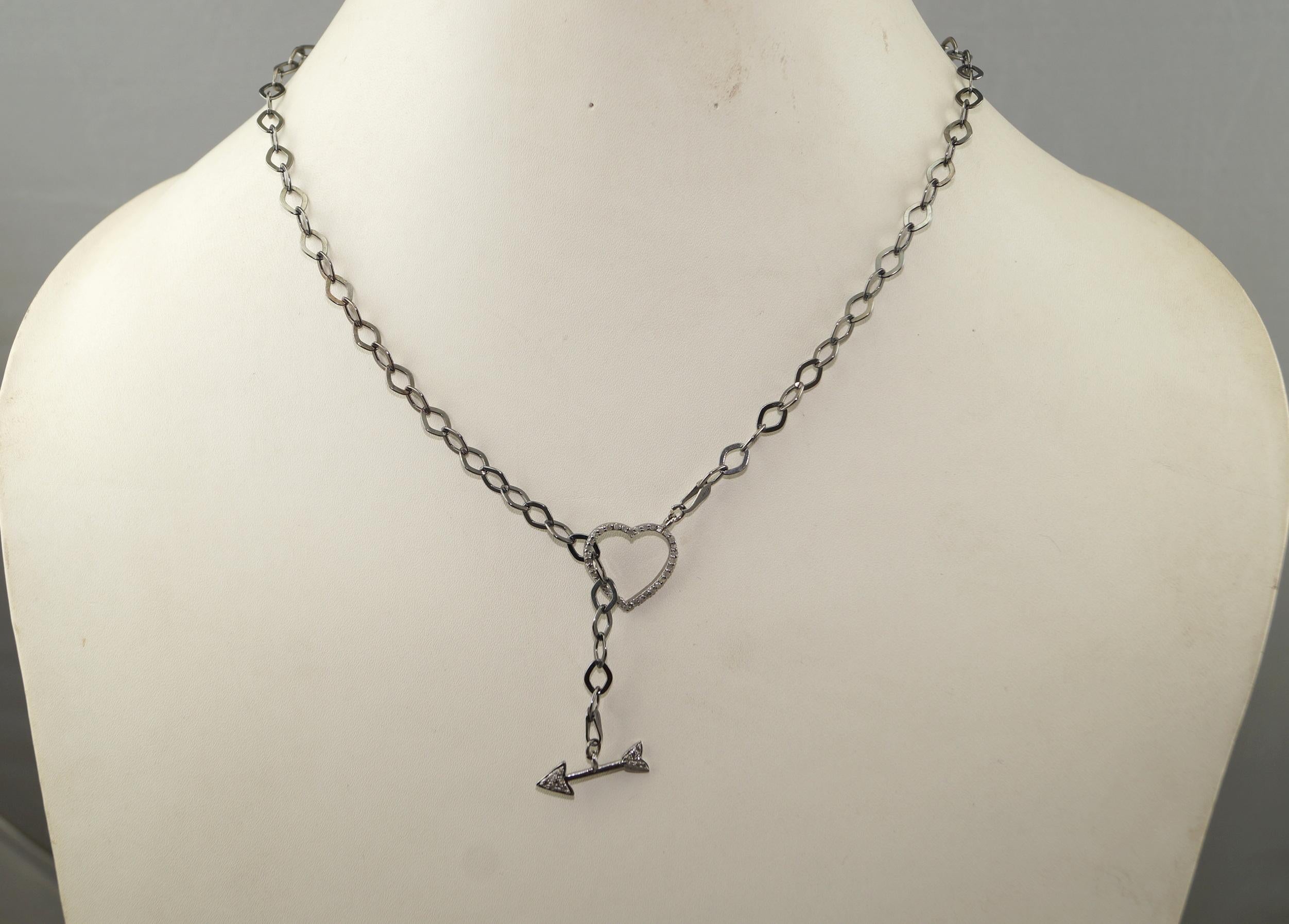 Taglio misto Collana a forma di Y in argento Sterling con pavé di diamanti in vendita