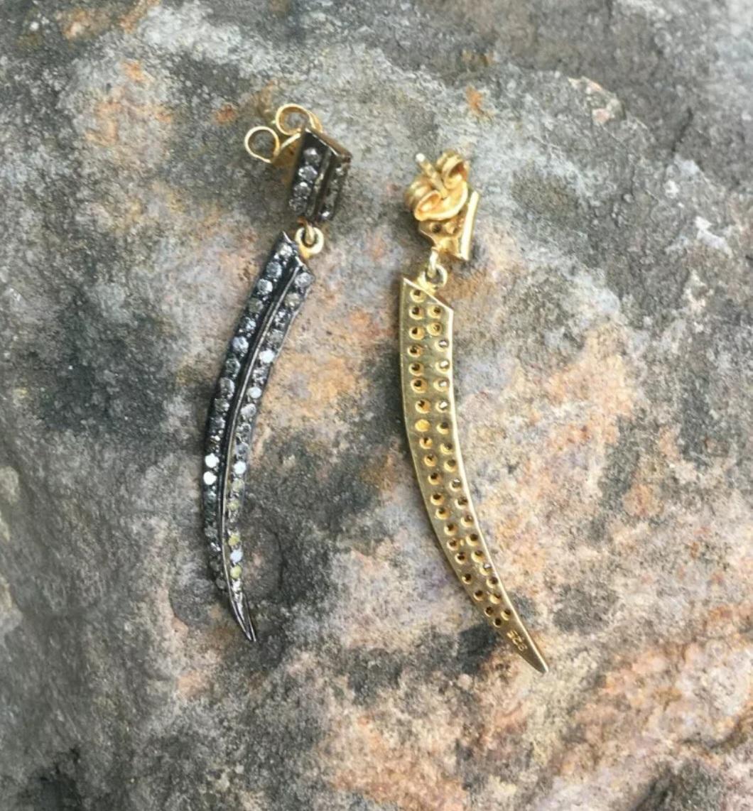 Round Cut Pave Diamond Stick Drop Earring 14k Gold&925 Silver Diamond Handmade Earring. For Sale