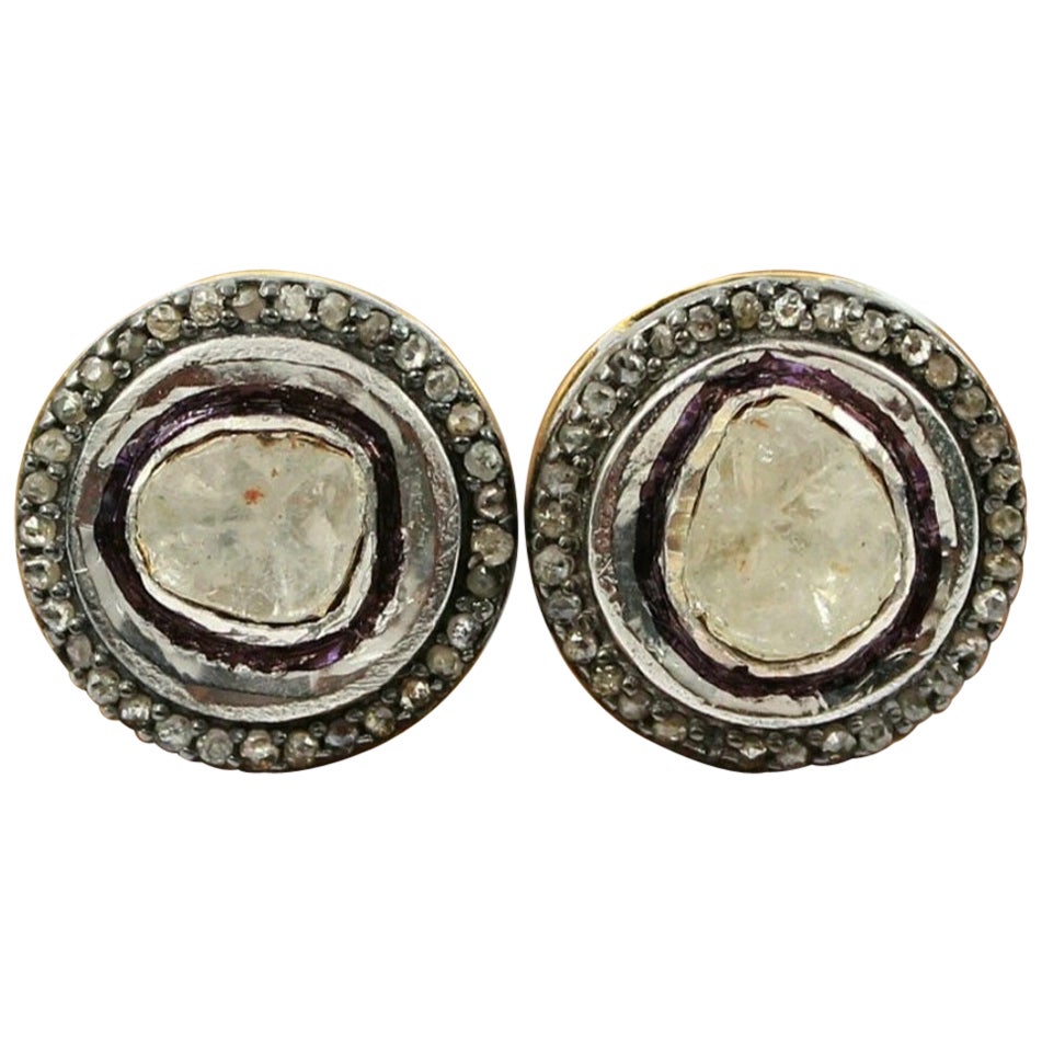 Pave Diamond Stud Earring 925 Silver Polki Diamond Earring Tops Valentines Gift. For Sale