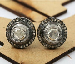 Pave Diamond Stud Earring 925 Silver Polki Diamond Stud Jewelry Birthday Gift.