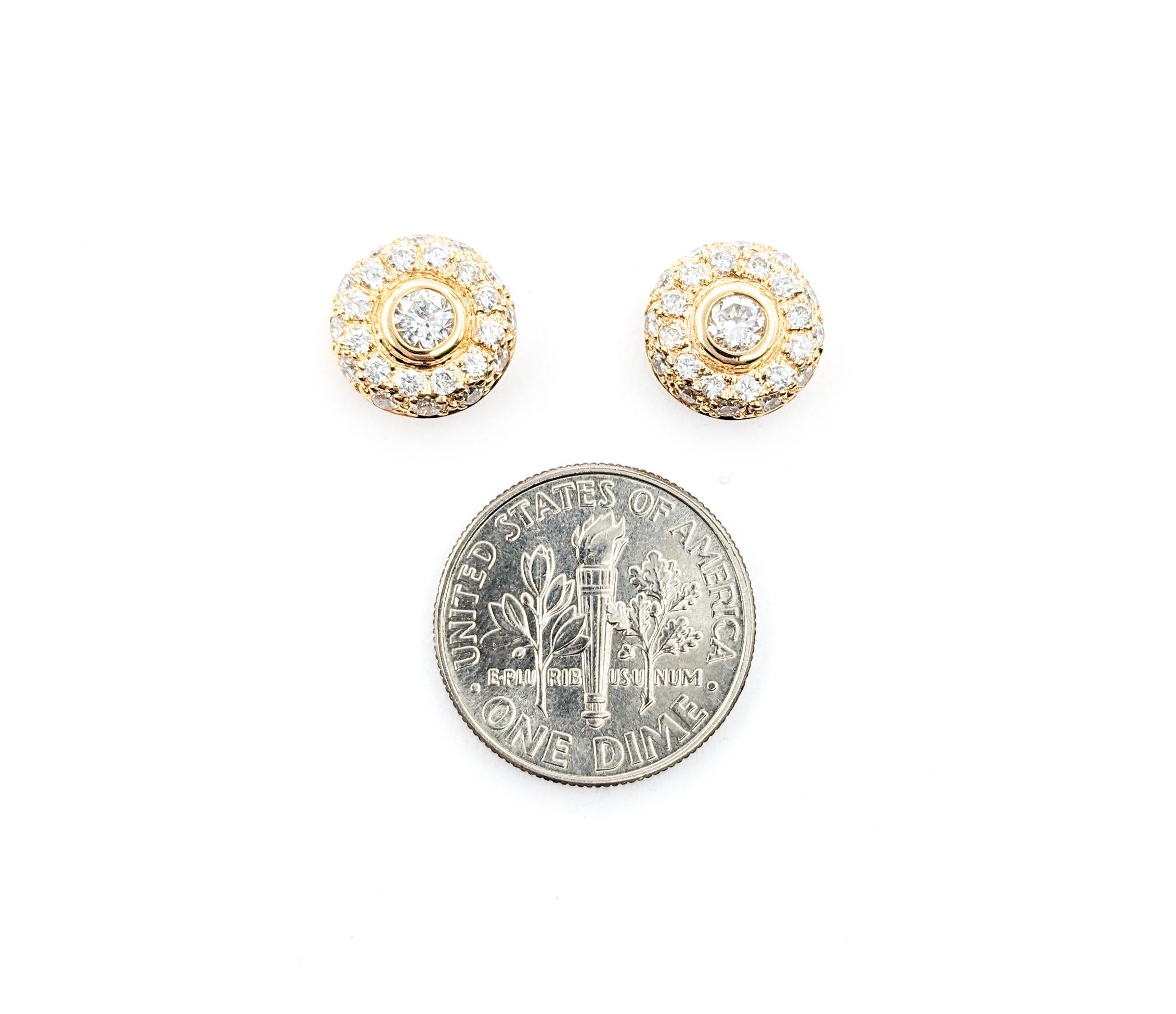 Pave Diamond Stud Earrings In Yellow Gold

Introducing these beautiful Diamond Fashion Earrings Studs, crafted in 14k white gold. The earrings feature .60 ctw of diamonds with pave circles. These sparkly diamonds are SI clarity and have a near