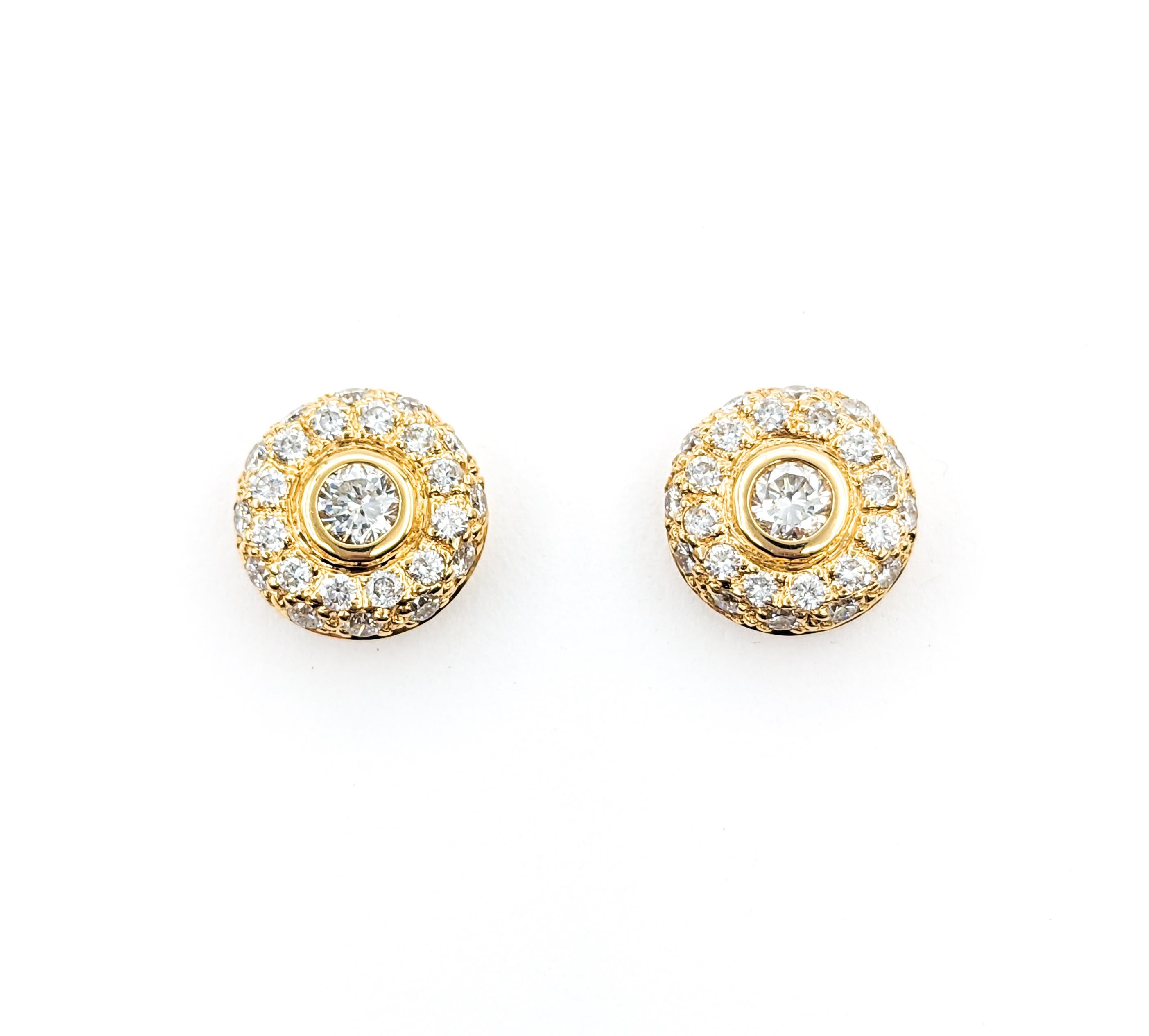 Pave Diamond Stud Earrings In Yellow Gold In Excellent Condition For Sale In Bloomington, MN