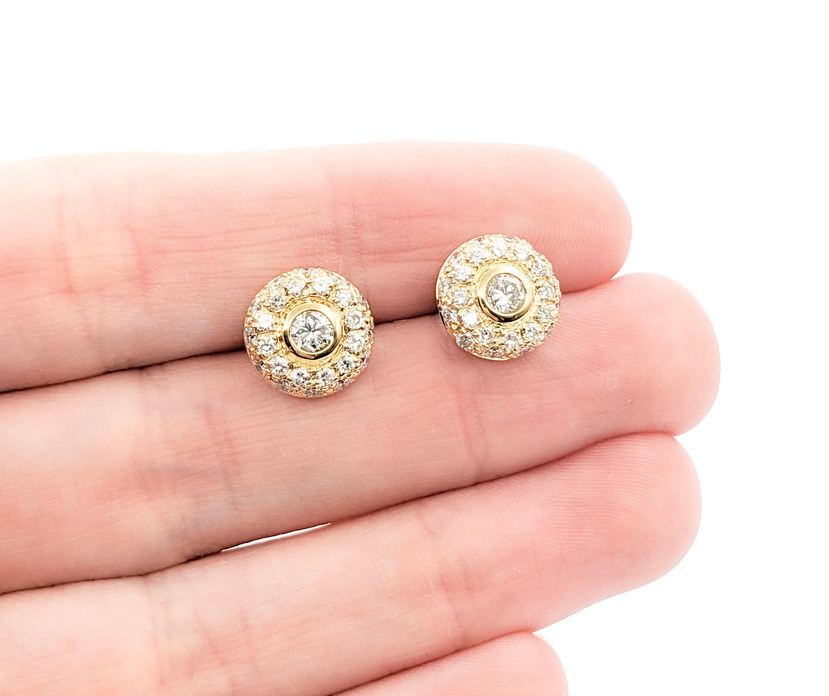 Women's Pave Diamond Stud Earrings In Yellow Gold For Sale