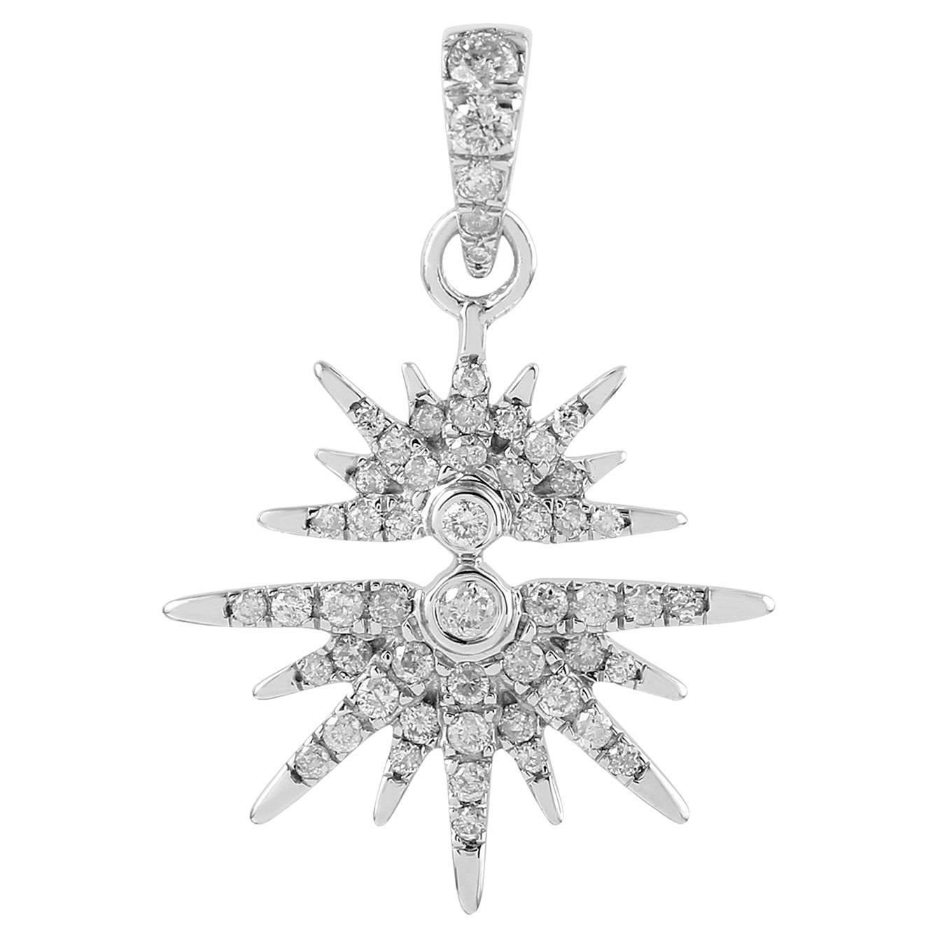 Pave Diamond Sunburst Pendant Made In 14k White Gold