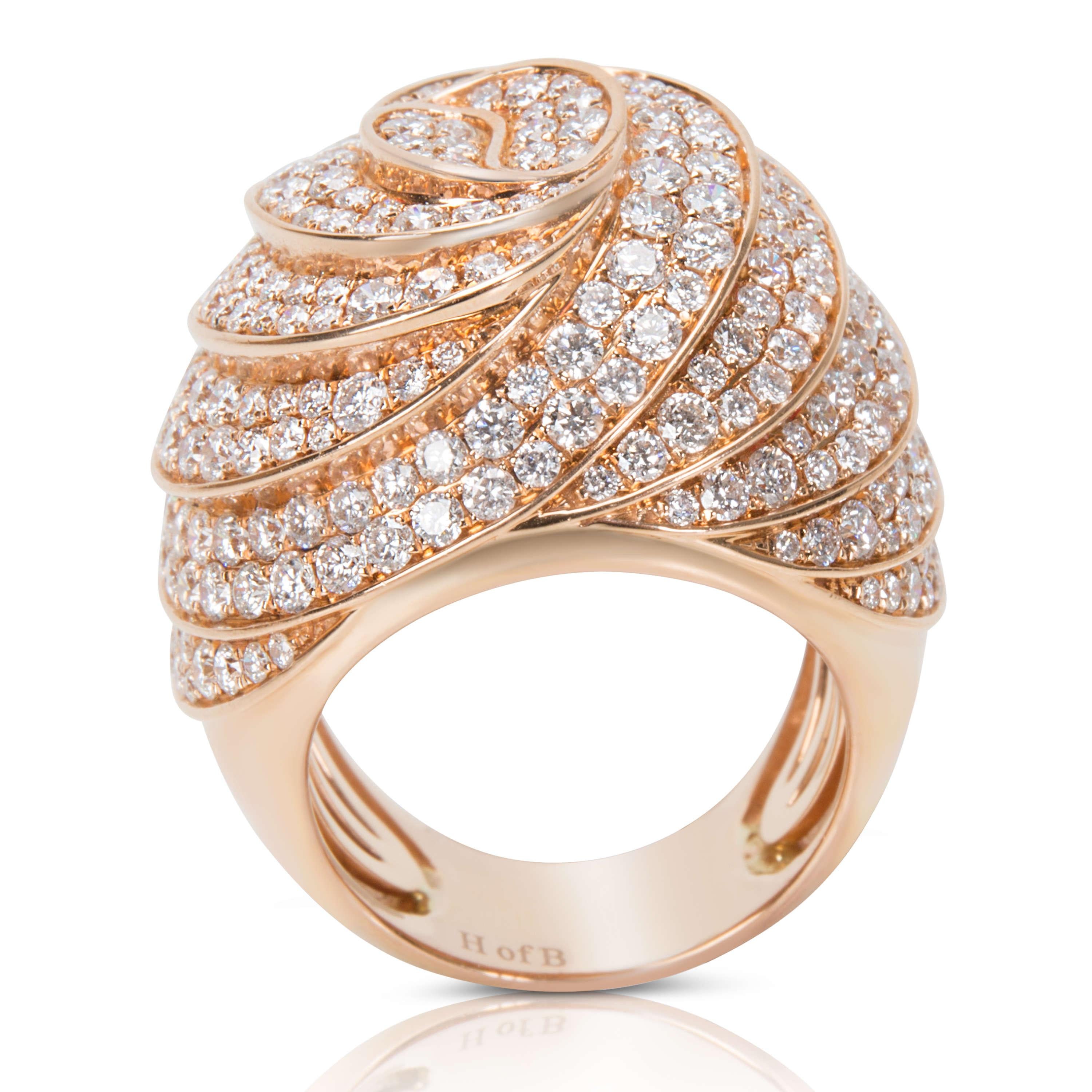 Pave Diamond Swirl Ring in 18 Karat Pink Gold 4.61 Carat In Excellent Condition In New York, NY