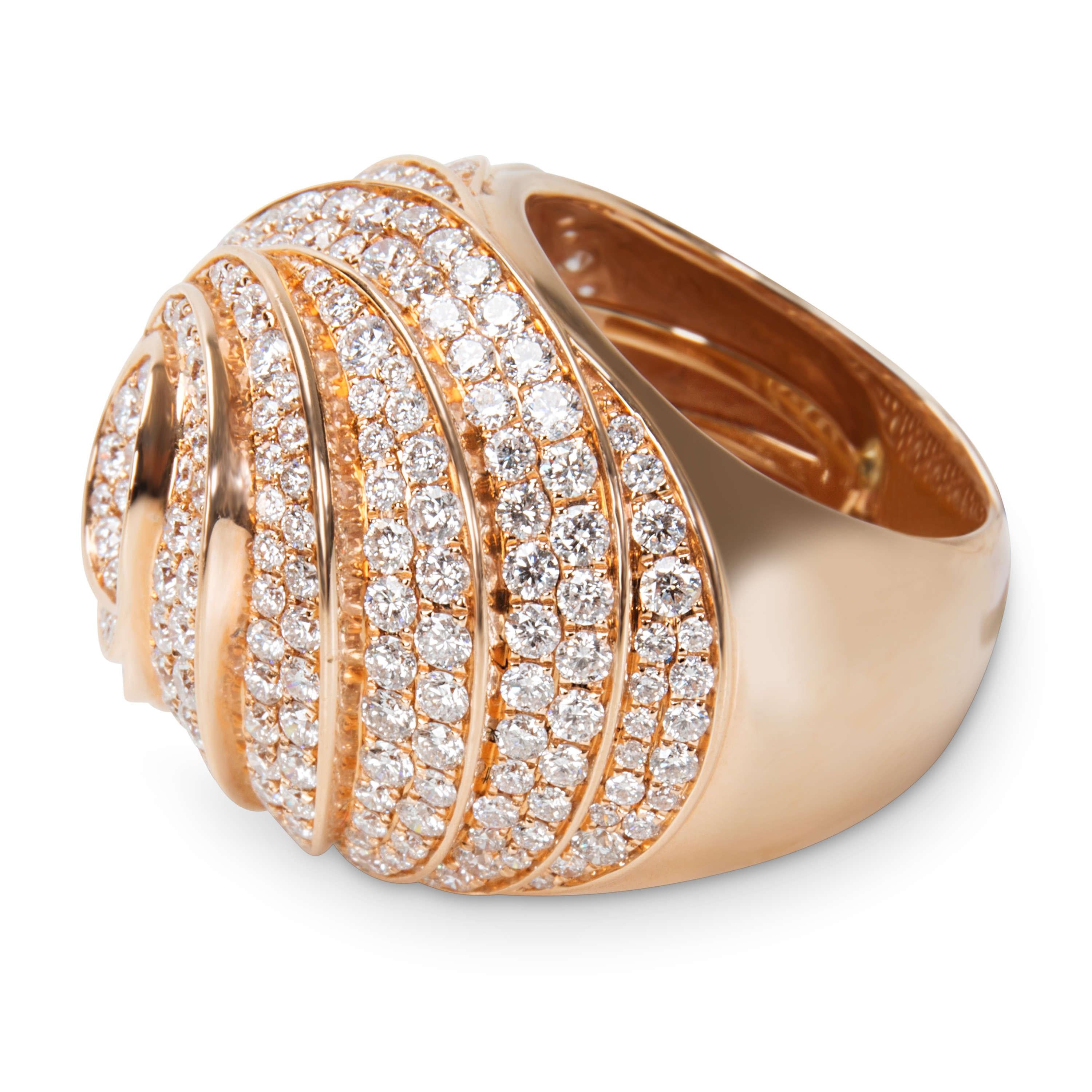 Women's Pave Diamond Swirl Ring in 18 Karat Pink Gold 4.61 Carat