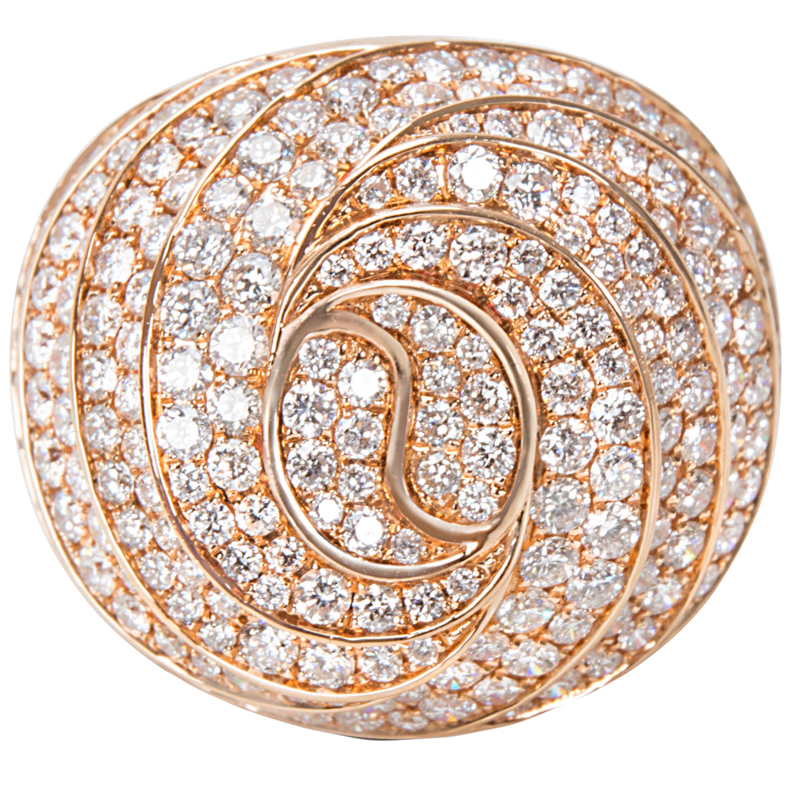 Pave Diamond Swirl Ring in 18 Karat Pink Gold 4.61 Carat