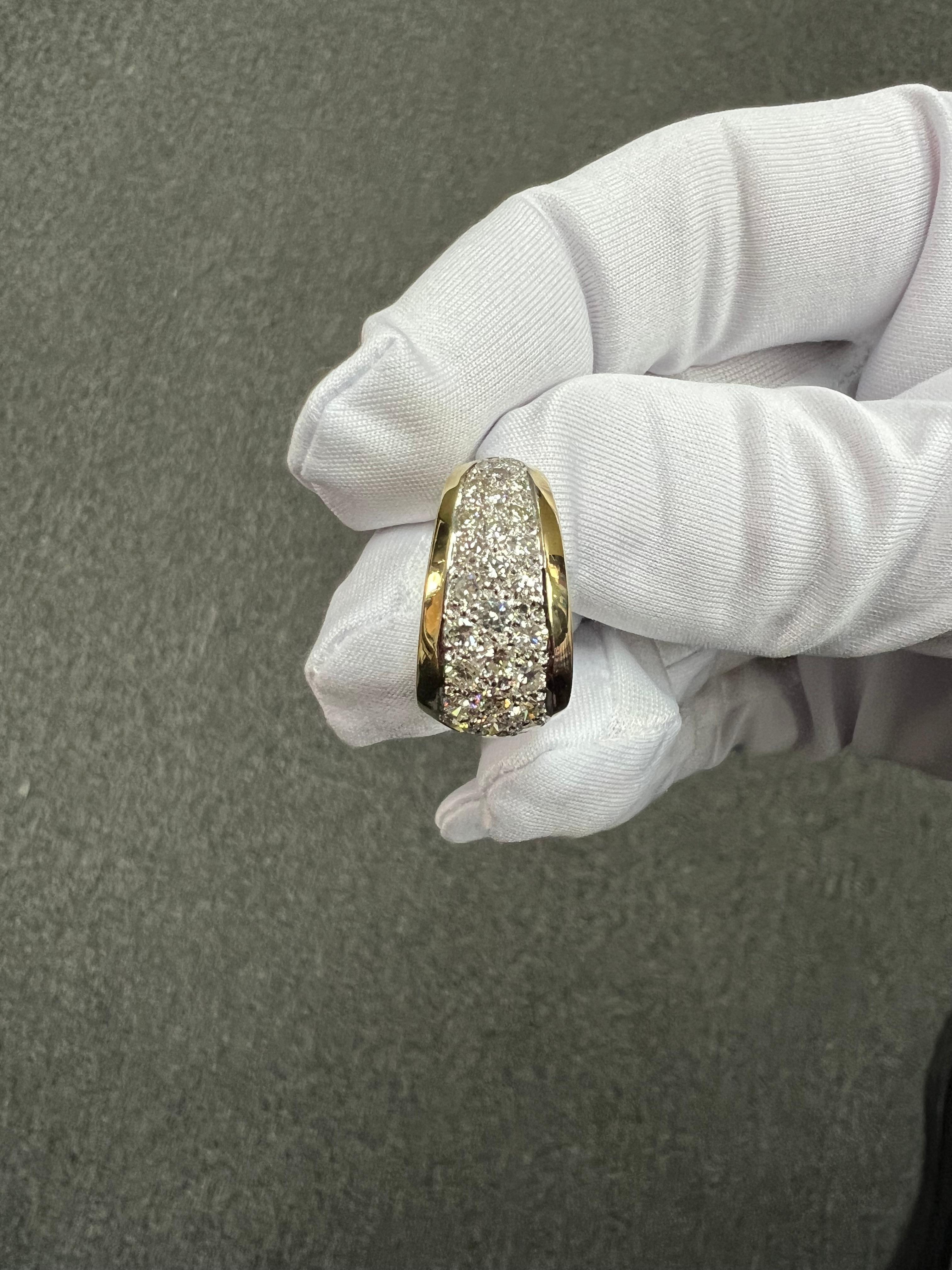 Pave Diamond Tapered 18k Gold J Hoop Earrings For Sale 4