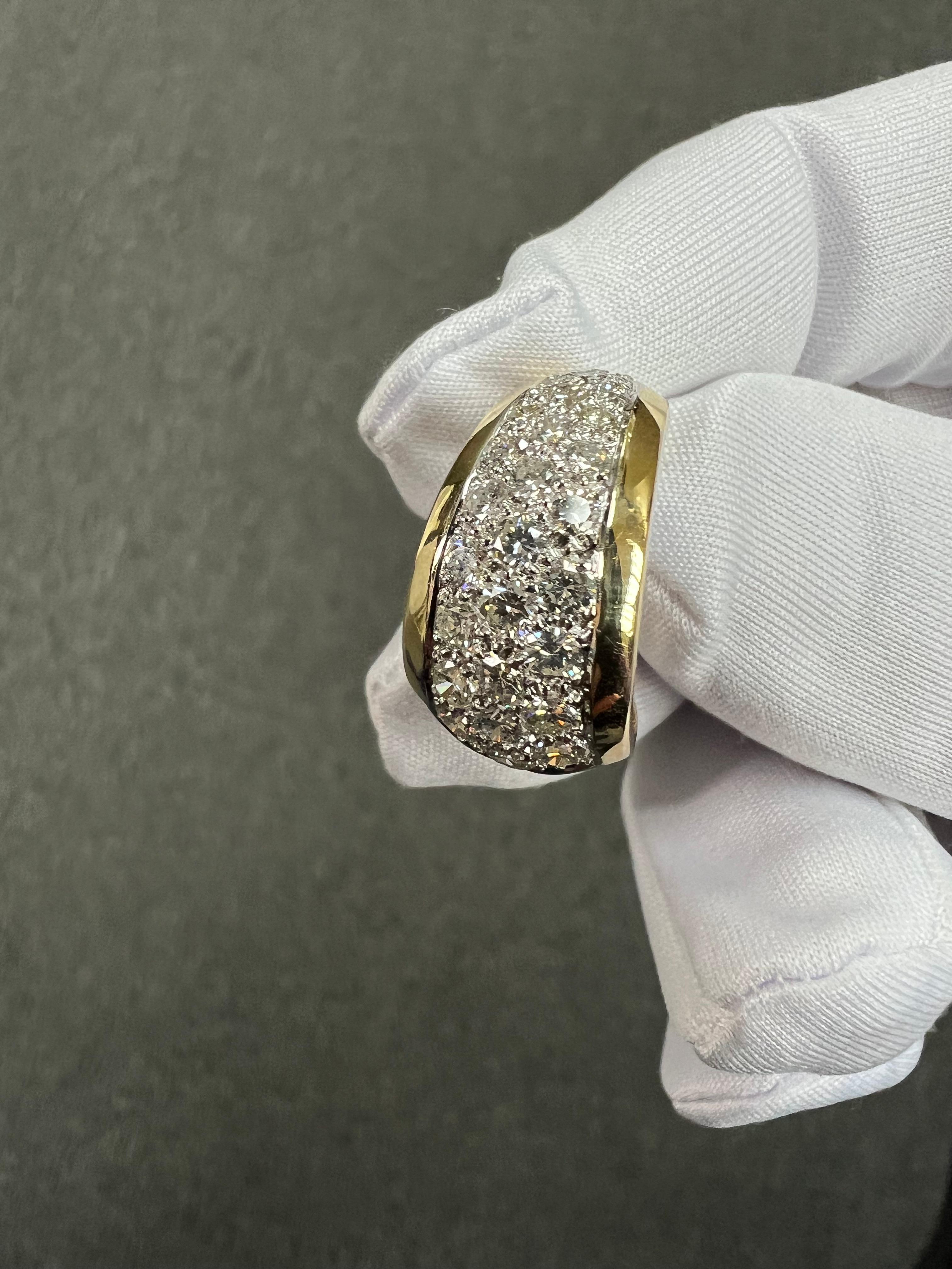 Pave Diamond Tapered 18k Gold J Hoop Earrings For Sale 5