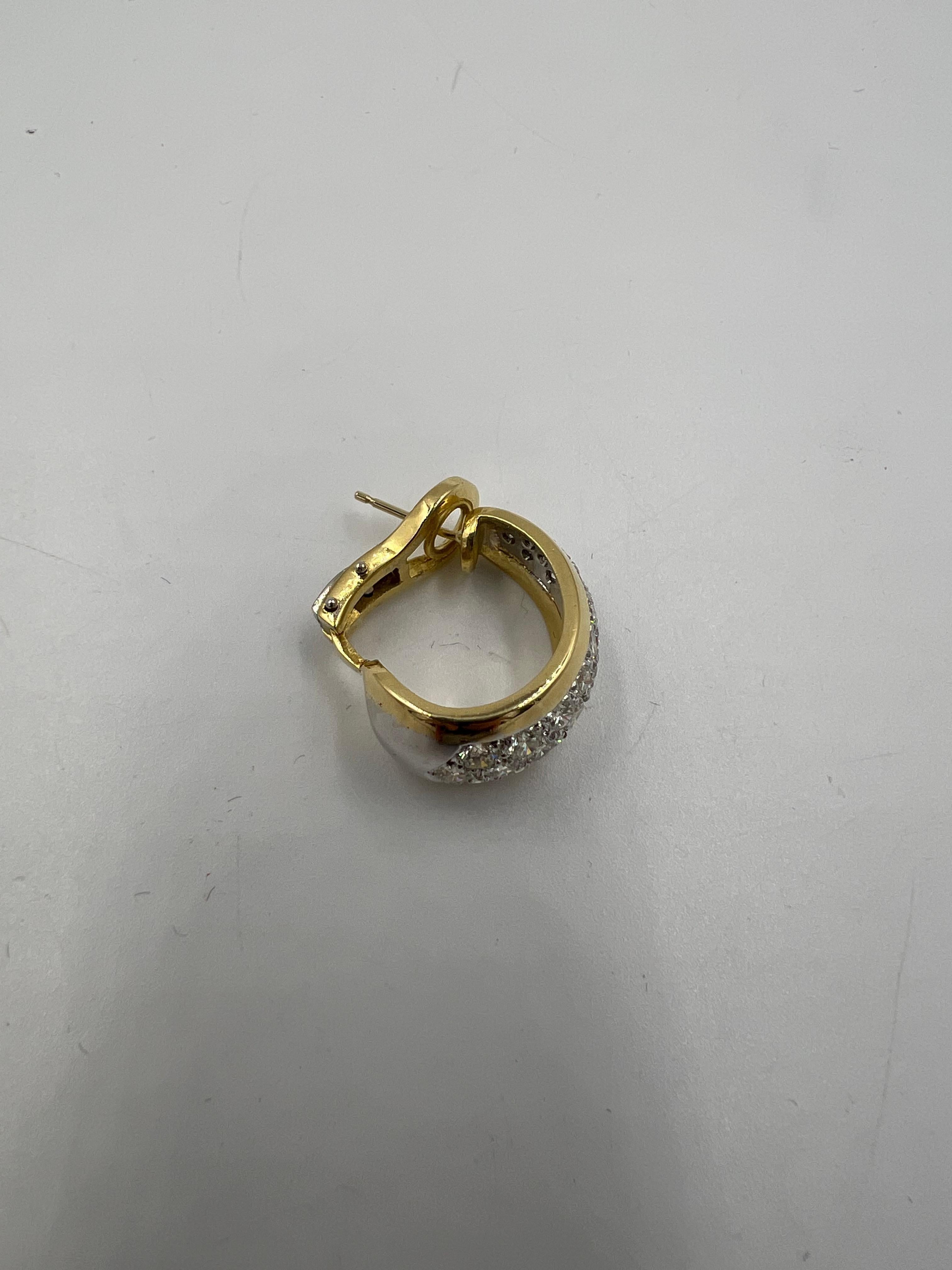 Pave Diamond Tapered 18k Gold J Hoop Earrings For Sale 1