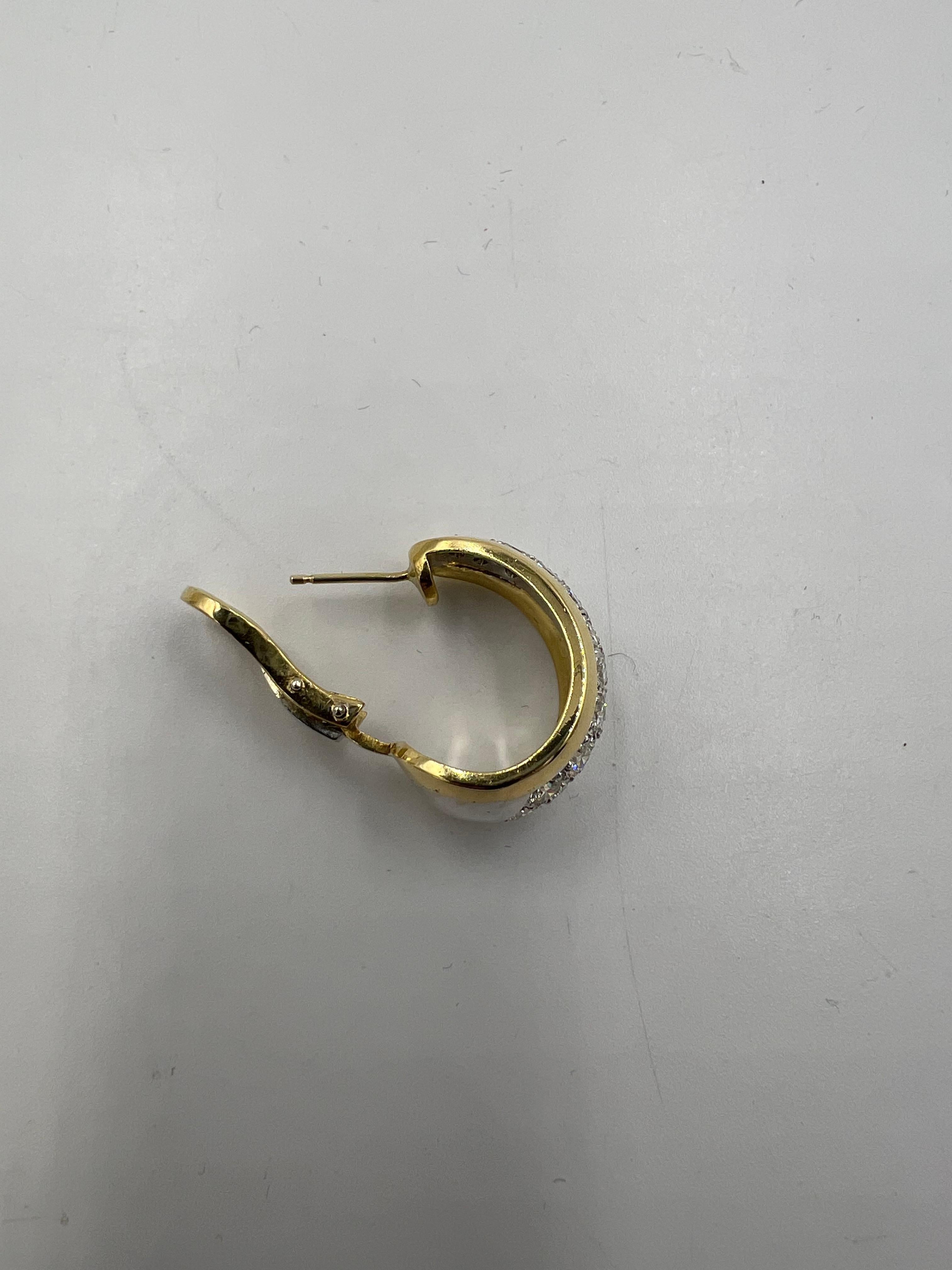 Pave Diamond Tapered 18k Gold J Hoop Earrings For Sale 3