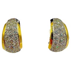 Pave Diamond Tapered 18k Gold J Hoop Earrings