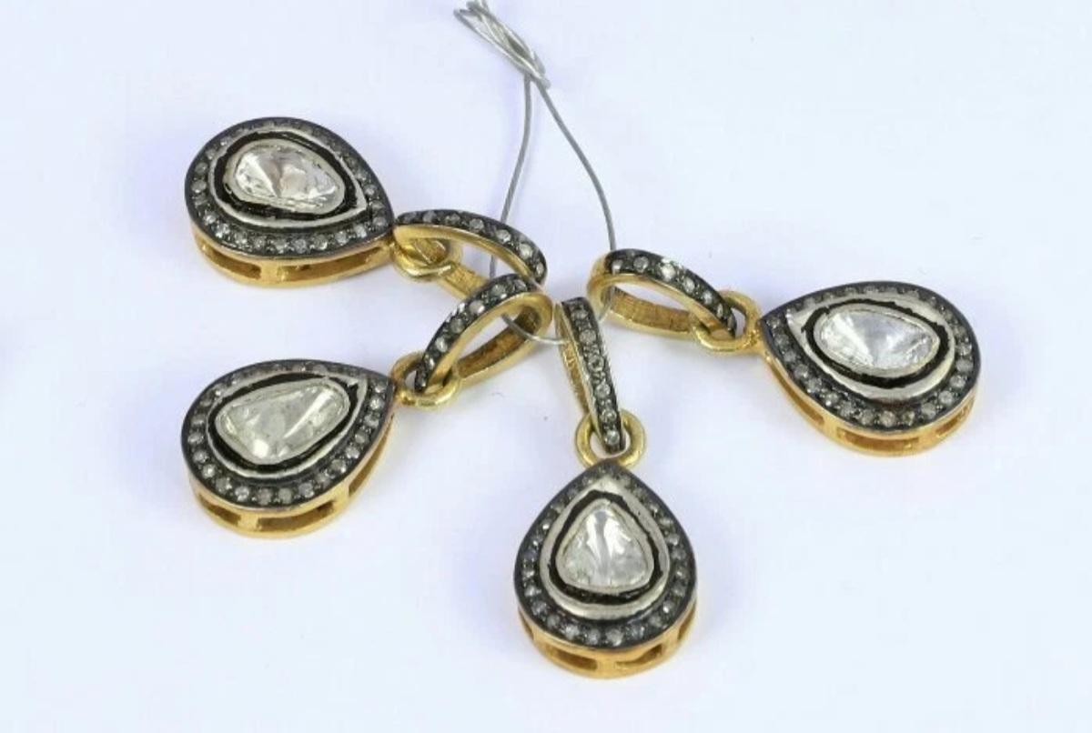 da uomo o donna Ciondolo a goccia con diamante Pave in argento 925 Rosecut Diamond Dainty Pendant Gift. in vendita