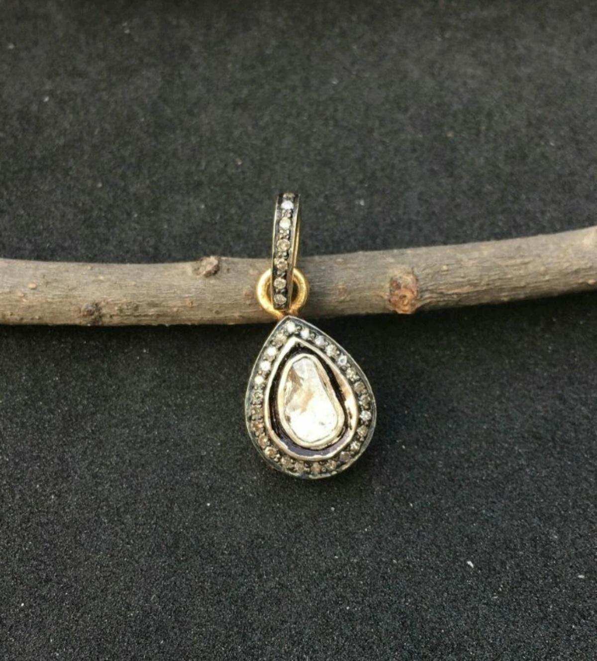 Ciondolo a goccia con diamante Pave in argento 925 Rosecut Diamond Dainty Pendant Gift. in vendita 1