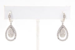 Pave Diamond Teardrop Drop Dangling White Gold Earrings
