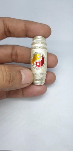 Pave diamond textured silver yin yang pendant enamel Bracelet